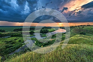 View of the sunset over the river.