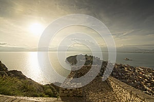 View of the sunset Palamidi in Nafplion