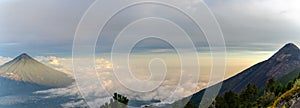 View during sunset from the surrounding volcanoes from the summit of Acatenango volcano , Guatemala