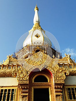 View of the sunset at Wat Pha Nam Thip Thap Prasit Wanaram, Thai temple in Roi Et province, Thailand. (public places)