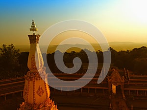 View of the sunset at Wat Pha Nam Thip Thap Prasit Wanaram, Thai temple in Roi Et province, Thailand. (public places