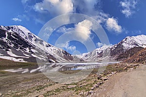 View of Suraj Tal from a distance in Leh Manali Highway photo