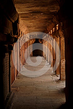 A view of surrounded way hall in the ancient Brihadisvara Temple in Thanjavur, india.