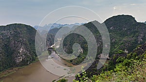 View of surrounding landscape from famous Hang Mua peak in Ninh Binh Province in Vietnam