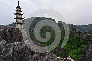 View of surrounding landscape from famous Hang Mua peak in Vietnam