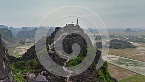 View of surrounding rice field landscape from famous Hang Mua peak in Vietnam