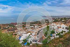 View of the surroundings and the sea from Benalmadena Butterfly Park. Malaga, Andalusia, Spain