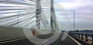 View of a suspended bridge over Danube