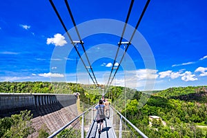View on suspension bridge in Harz Mountains National Park, Germany