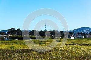 The view of Sutro Tower at Thornton State Beach, Daley City - San Francisco Bay Area, California