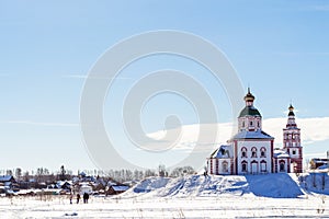 view of Suzdal with Church of Elijah in winter