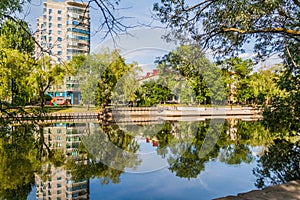 View of Svislach river in Minsk, Belar photo