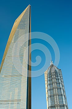 View of the SWFC, Shanghai World Financial center at left and Jinmao Tower at right