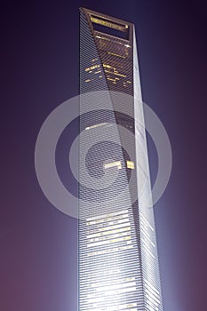 View of the SWFC, Shanghai World Financial center skyscraper at night