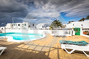 View of the swimming pool in the urbanization Playa Blanca,Lanzarote