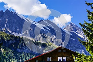 View of the Swiss alps: Beautiful Gimmelwald village, central Sw