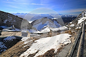 View of Swiss Alps from the summit of Mount Pilatus. Switzerland near Lucerne, Europe.
