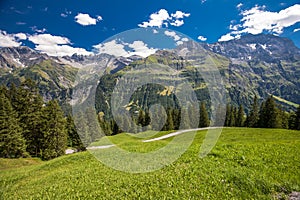 View of Swiss mountains - Piz Segnas, Piz Sardona, Laaxer Stockli from Ampachli, Glarus, Switzerland, Europe photo