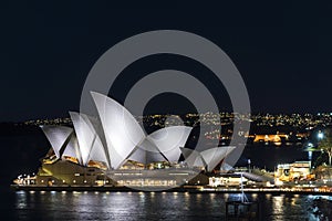 View of sydney opera house landmark exterior at night australia