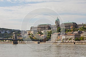 View of the Szechenyi Chain Bridge and Buda Castle in Budapest. Hungary