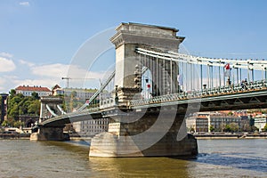 View of the Szechenyi Chain Bridge in Budapest. Hungary