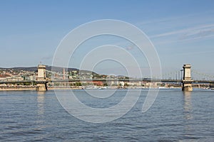 View of the Szechenyi Chain Bridge in Budapest. Hungary