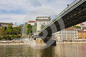 View of the Szechenyi Chain Bridge in Budapest. Hungary