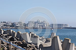 View of Table Bay with ocean and boulders photo