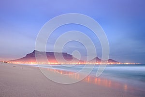 View of Table Mountain and Cape Town City at sunset on a beautiful morning, Cape Town