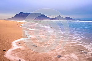 View of Table Mountain and Cape Town City at sunset on a beautiful morning, Cape Town