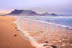 View of Table Mountain and Cape Town City at sunset on a beautiful morning, Cape Town