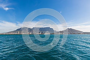 View of Table Mountain in Cape Town from the ocean