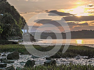 View of the Taf tidal estuary at a beautiful sunrise