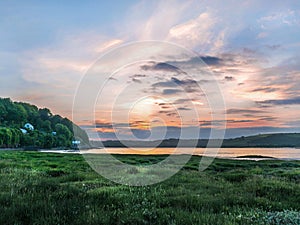 View of the Taf tidal estuary at a beautiful sunrise