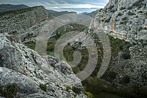 View from Taibilla Castle of the rocky gorge through which the Taibilla River flows in Nerpio