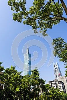 View of Taipei 101 skyscrapers in Taipei, Taiwan.