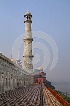 View of Taj Mahal complex facing Yamuna River, Agra, Uttar Pradesh, India