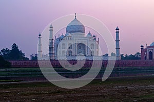 View of Taj Mahal from Mehtab Bagh at sunset
