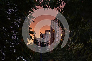 View a tall building in the residential part of Belgrade, Serbia