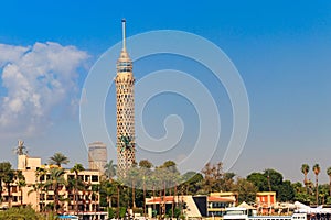 View of tall TV tower in Cairo, Egypt