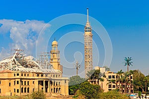 View of tall TV tower in Cairo, Egypt