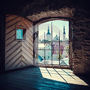 View of Tallinn from the window of medieval tower