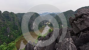 View of Tam Coc Valley from famous Hang Mua peak in Vietnam