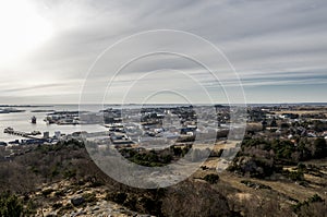 A view of Tananger suburb and industrial area with Risavika port facilities