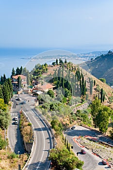 View on Taormina and Giardini Naxos, Sicily