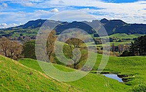 View of Te Mata Peak and the Tukituki River Valley, Hawke`s Bay, New Zealand,