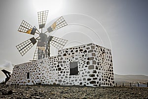 View on Tefia Windmill in Fuerteventura, Spain