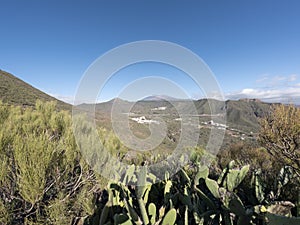 View on Teide Volcano landscape from the Barranco Seco gorge hiking trail, Tenerife, Canary islands, Spain