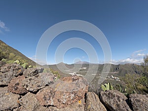 View on Teide Volcano landscape from the Barranco Seco gorge hiking trail, Tenerife, Canary islands, Spain