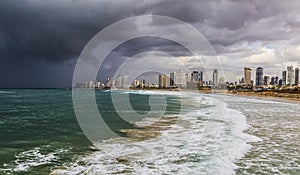 View of Tel Aviv and the Mediterranean coast before the storm as seen from the old Jaffa